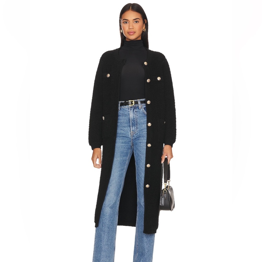 BLACK LONG CARDIGAN LINE & DOT SIZE SMALL